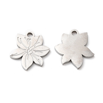 316L Surgical Stainless Steel Charms, Flower Charm, Textured, Stainless Steel Color, 10.5x9x1mm, Hole: 1.2mm