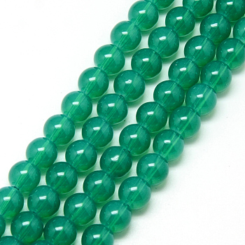 Baking Painted Glass Beads Strands, Imitation Opalite, Round, Green, 8mm, Hole: 1.3~1.6mm, about 100pcs/strand, 31.4 inch
