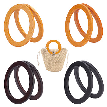 Elite 8Pcs 4 Colors Wood Round Ring Shaped Handles Replacement, for Handmade Bag Handbags Purse Handles, Mixed Color, 13.5x0.9cm, Inner Diameter: 10.5cm, 2pcs/color