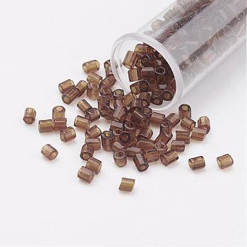 11/0 Two Cut Round Hole Glass Seed Beads, Hexagon, Transparent Colours, Camel, 2x2mm, Hole: 0.5mm, about 41000pcs/pound