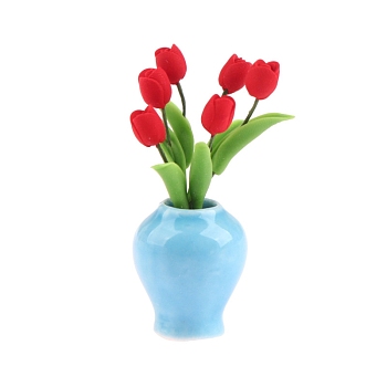 Clay Tulip Flower Pot Ornaments, Micro Landscape Home Dollhouse Accessories, Pretending Prop Decorations, Red, 17x45mm