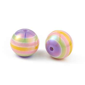 UV Plating Rainbow Iridescent Resin Beads, Round, Colorful, 16x15mm, Hole: 3mm