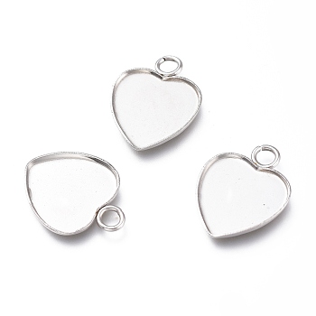 304 Stainless Steel Pendant Cabochons Settings for Fashion Jewelry, Plain Edge Bezel Cups, Heart, Stainless Steel Color, Tray: 12x12mm, 16.5x13x1mm, Hole: 2.5mm