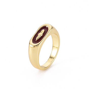 Alloy Enamel Wide Band Rings, Cadmium Free & Lead Free, Light Gold, Oval, Dark Red, US Size 6 3/4(17.1mm)