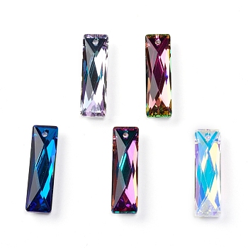 Glass Pendants, Faceted, Rectangle, Mixed Color, 25x7x5mm, Hole: 1.4mm