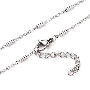 304 Stainless Steel Cable Chain Necklaces, with Tube Beads and Lobster Claw Clasps, Stainless Steel Color, 23 inch(58.5cm)