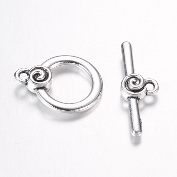 Tibetan Style Alloy Toggle Clasps, Ring, Antique Silver, Ring: 21.5x16.5x2mm, Hole: 1.5mm, Bar: 26.5x9x2mm, Hole: 1.5mm