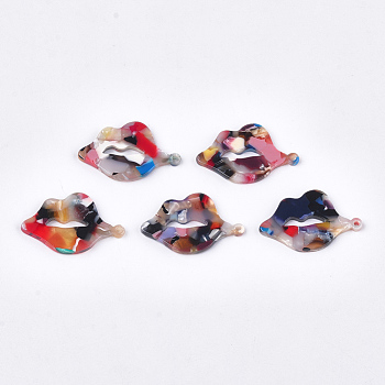 Cellulose Acetate(Resin) Pendants, Lip, Colorful, 31.5x19x2.5mm, Hole: 1.5mm