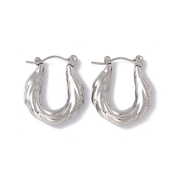304 Stainless Steel Thick Hoop Earrings for Women, Stainless Steel Color, 23x18.5x4mm, Pin: 0.6mm