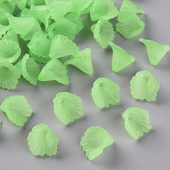 Frosted Acrylic Bead Caps, Flower, Light Green, 12x12x9mm, Hole: 1.2mm, about 1700pcs/500g