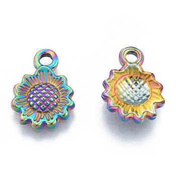 Ion Plating(IP) 304 Stainless Steel Pendants, Flower, Rainbow Color, 17.5x12.5x2.5mm, Hole: 2mm