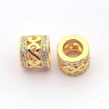 New Items Brass Micro Pave Cubic Zirconia Column Spacer Beads, Cadmium Free & Nickel Free & Lead Free, with Letter S, Real 18K Gold Plated, 7x8mm, Hole: 4.5mm