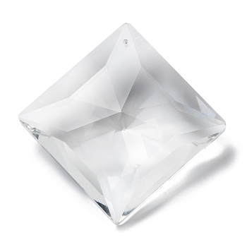 Transparent Glass Pendants, Faceted, Rhombus, for Chandelier Crystal Hanging Pendants, Clear, 69x69x22mm, Hole: 1.8mm