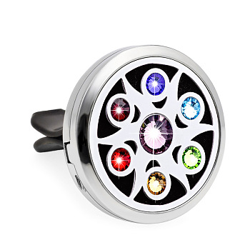 Colorful Rhinestone Aromatherapy Essential Oil Car Diffuser Vent Clips, with Perfume Pads, Chakra Yoga Theme Magnetic Alloy Air Freshener Locket Vent Decorations, Cute Automotive Interior Trim, Sun Pattern, 30mm