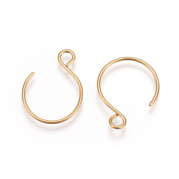 Ion Plating(IP) 304 Stainless Steel Earring Hooks, with Horizontal Loop, Real 18K Gold Plated, 19x15mm, Hole: 2mm, 20 Gauge, Pin: 0.8mm
