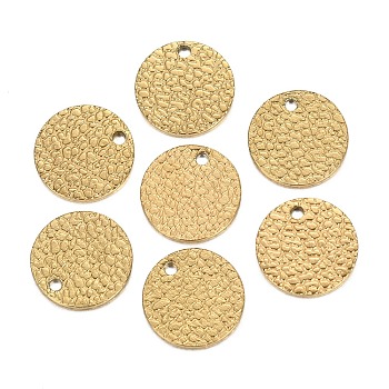 Ion Plating(IP) 304 Stainless Steel Charms, Textured, Laser Cut, Flat Round, Golden, 12x1mm, Hole: 1.4mm