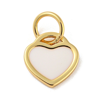 Rack Plating Brass Charms, with Jump Ring and Enamel, Cadmium Free & Lead Free, Long-Lasting Plated, Heart Charm, Real 18K Gold Plated, WhiteSmoke, 10x9.5x1mm, Hole: 4.4mm