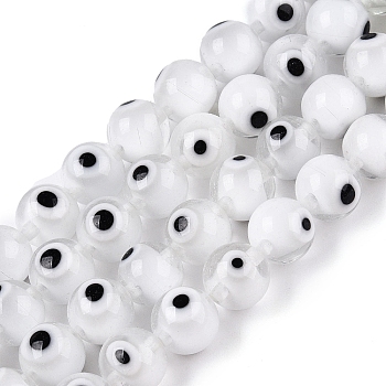 Handmade Evil Eye Lampwork Beads Strands, Round, White, 8mm, Hole: 1mm, about 50~51pcs/strand, 15.71~15.94 inch(39.9~40.5cm)