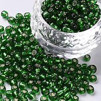 6/0 Glass Seed Beads, Silver Lined Round Hole, Round, Lime Green, 4mm, Hole: 1.5mm, about 6639 pcs/pound(SEED-A005-4mm-27)