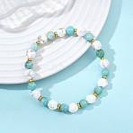 Natural Hemimorphite & Howlite Beads Stretch Bracelets for Women Men, Round, with Brass, Mixed Color, Beads: 6.5mm & 7mm, Inner Diameter: 2.24 inch(5.7cm)(BJEW-JB13797)
