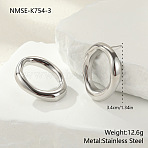 304 Stainless Steel Stud Earrings, Hollow Oval, Stainless Steel Color, 34mm(FS-WG50FE5-07)