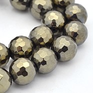 Round Non-magnetic Synthetic Hematite Beads Strands, Imitation Pyrite, Faceted, Antique Bronze Plated, 8mm, Hole: 1mm, about 46pcs/strand, 16 inch(G-D617-8mm-28)