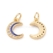 Eco-Friendly Brass Micro Pave Cubic Zirconia Charms, Enamel Moon, with Jump Ring, Lead Free & Cadmium Free, Real 18K Gold Plated, 12x9x1.5mm, Hole: 3.5mm(KK-I698-32G)