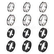 12Pcs 12 Style Stainless Steel Grooved Finger Ring Settings, Ring Core Blank, for Inlay Ring Jewelry Making, Gunmetal & Stainless Steel Color, 8mm, Inner Diameter: 17~22mm, 1pc/style(STAS-YS0001-24)