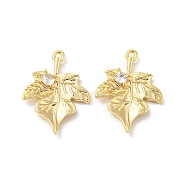 Brass Pendant with Clear Glass, Maple Leaf Charms, Real 18K Gold Plated, 20x15x2mm, Hole: 1.2mm(KK-H460-30G)