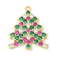 Rack Plating Brass Pave Cubic Zirconia Pendants, Long-Lasting Plated, Cadmium Free & Lead Free, Christmas Tree, Real 18K Gold Plated, 22x19x2.5mm, Hole: 1.5mm(KK-R150-06G)