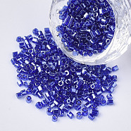 8/0 Two Cut Glass Seed Beads, Hexagon, Transparent Colours Luster, Blue, 2.5~3x2.5mm, Hole: 0.9mm, about 15000pcs/bag(SEED-S033-15A-05)