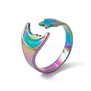 Ion Plating(IP) 304 Stainless Steel Moon & Star Open Cuff Ring for Women, Rainbow Color, US Size 6(16.5mm)(RJEW-C045-19M)