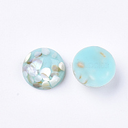 Resin Cabochons, with Shell Chip, Dome/Half Round, Pale Turquoise, 12x5mm(RESI-S364-44A-05)