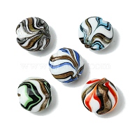 Handmade Gold Sand Lampwork Beads, Flat Round, Mixed Color, 20.5x11mm, Hole: 1.4mm(FOIL-B001-02)