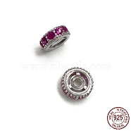 Rhodium Plated 925 Sterling Silver Spacer Beads, with Medium Violet Red Cubic Zirconia, Column, Real Platinum Plated, 6x2.3mm, Hole: 1.4mm(STER-K176-09P-02)