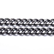 304 Stainless Steel Cuban Link Chains, Chunky Curb Chains, Faceted, with Spool, Unwelded, Gunmetal, 10x8x2mm, about 32.8 Feet(10m)/roll(CHS-H020-06B)