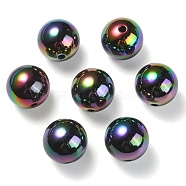 UV Plating Rainbow Iridescent Acrylic Beads, Round, Black, 17.5x17mm, Hole: 2.8mm(X-PACR-E001-04B)