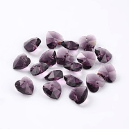 Romantic Valentines Ideas Glass Charms, Faceted Heart Charm, Purple, 10x10x5mm, Hole: 1mm(X-G030V10mm-12)