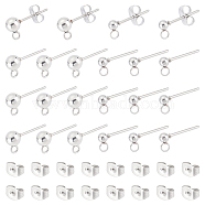 202 Stainless Steel Ball Stud Earring Findings, with 304 Stainless Steel Pins and Loop, Round, with 304 Stainless Steel Ear Nuts, Stainless Steel Color, 6.8x5.2x1.1cm, 80pcs/box(STAS-UN0004-25P)