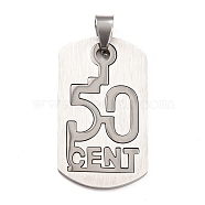 Titanium Steel Pendants, Split Dog Tag Pendant, Rectangle with Word CENT & Number 50, Stainless Steel Color & Silver Color Plated, 42.5x20.5x1.5mm, Hole: 6x4mm(STAS-P298-03P)