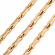 304 Stainless Steel Link Chains, with Spool, Unwelded, Nickel Free, Real 18K Gold Plated, 14x6x1.5mm, 6.5x4.5x2mm, about 32.81 Feet(10m)/roll(CHS-T003-13G-NF)