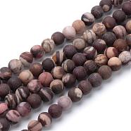 Natural Zebra Jasper Round Bead Strands, Frosted Style, 8~8.5mm, Hole: 1mm, about 47pcs/strand, 15.5 inch(G-T055-8mm-03)