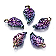 Rainbow Color Alloy Charms, Cadmium Free & Nickel Free & Lead Free, Leaf, Rainbow Color, 14x7.5x1.5mm, Hole: 1.2mm(PALLOY-S180-219-NR)
