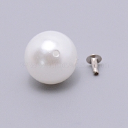 ABS Imitation Pearl Rivets, with Iron Finding, Round, White, 20mm, Hole: 1.6mm, Iron Pin: 5x4mm, Pin: 1.5mm(FIND-WH0053-78B-04)