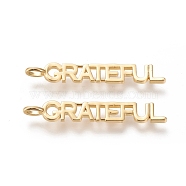 Brass Pendants, Long-Lasting Plated, Word Grateful, Real 18K Gold Plated, 43.6x6.7x2mm, Hole: 4.6x2.6mm(KK-L188-21G)