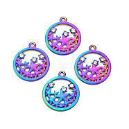 Rainbow Color Alloy Pendants, with Rhinestone, Cadmium Free & Lead Free, Flat Round with Star, 22x19.5x2.5mm, Hole: 1.6mm(PALLOY-T054-161)