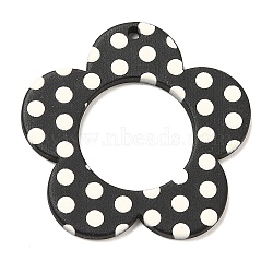 Acrylic Pendants, with Polka Dot Pattern, Flower, 34.5x33.5x2.5mm, Hole: 1.6mm(FIND-M046-02E)