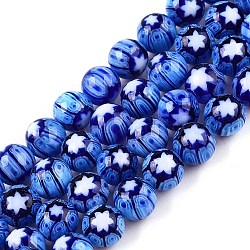 Handmade Millefiori Glass Beads Strands, Round, Royal Blue, 6mm, Hole: 0.7mm, about 65~66pcs/strand, 15.94~15.98 inch(40.5~40.6cm)(LAMP-N024-28)