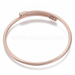 Alloy Cuff Bangles Making, Torque Bangles, with Removable End Caps, Rose Gold, 3mm, Inner Diameter: 2-1/8 inch(5.4cm), End Cap: 8x4.5mm(PALLOY-N158-035RG)