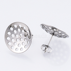 304 Stainless Steel Stud Earring Findings, with Sieve Base, Ear Nuts/Earring Backs, Stainless Steel Color, 20mm, Hole: 1.7mm, Pin: 0.8mm(STAS-Q231-03C-A)